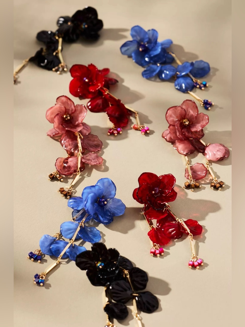 NWT Anthropologie Floral Drop Earrings Black